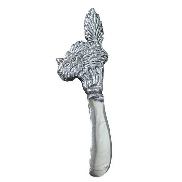 Vintage Pewter Cat‎ Cheese Butter Spreader Knife Novelty Kitchen Utensil