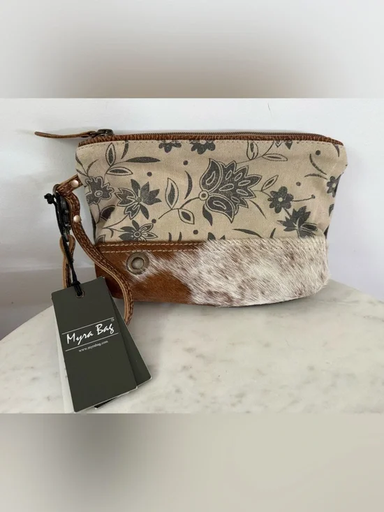 Myra Bags #1523 Floral, Canvas, Hairon/Leather 9.5