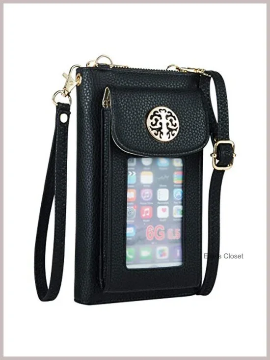 Vegan Faux Leather Wristlet Crossbody Wallet with Phone Pocket