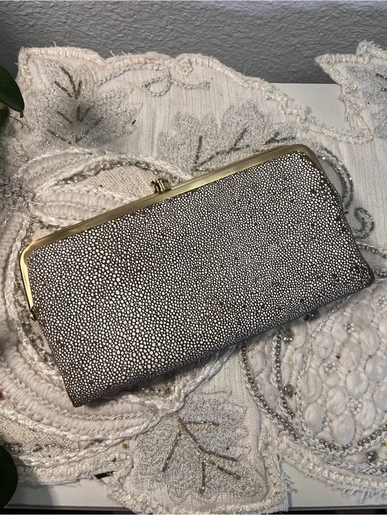 HOBO Metallic Shagreen Stingray Style Frame Wallet Clutch