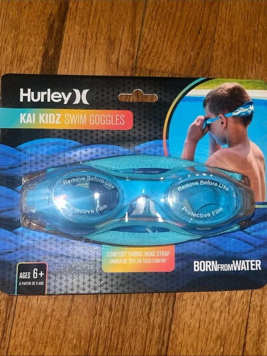 Hurley Kai Kidz Kids Teal Shark Blue Swim Goggles NWT