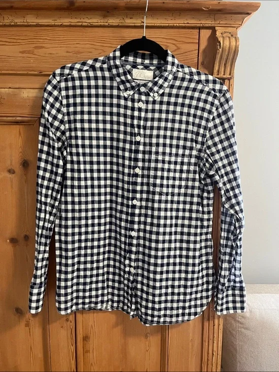JCrew Blue and White Crinkle Gingham Classic Fit Shirt