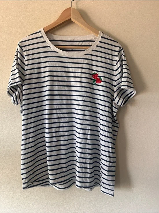 J.Crew Navy Stripe Tee with Strawberry Patch collectors tee