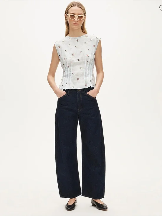 J.Crew Pintuck shell top in ramie with embroidered florals