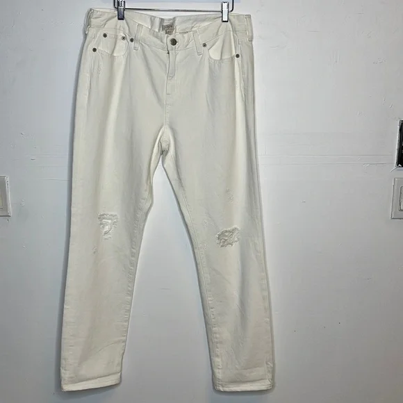 J. Crew White Distressed Straight Jeans