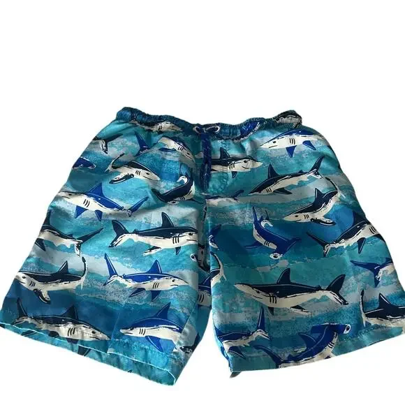 Wonder Nation boys Size L 10-12 Husky swim trunks w/ shark pattern & drawstring