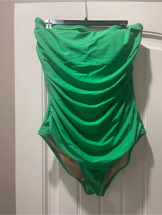 J. Crew Green Draped One-Piece Swimsuit