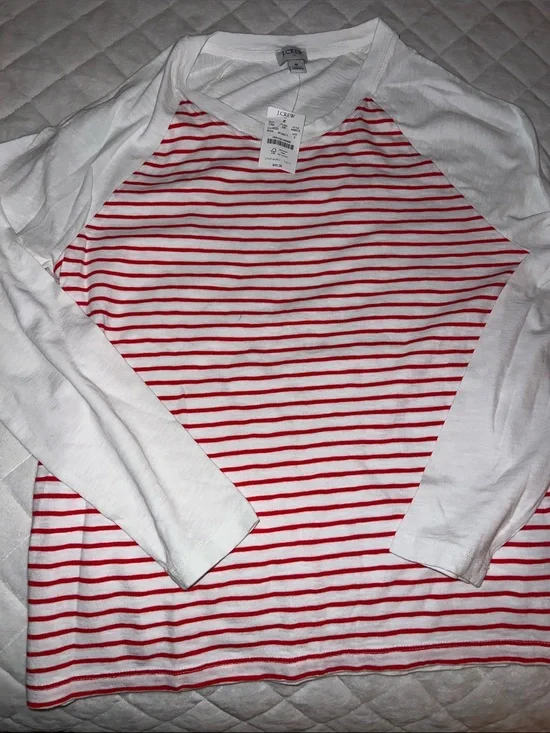 J. Crew White Raglan Tee with Red Stripes