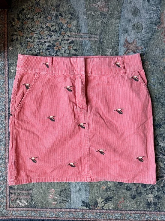 J. Crew Pink Corduroy Mini Skirt with Embroidered Geese, 100% Cotton