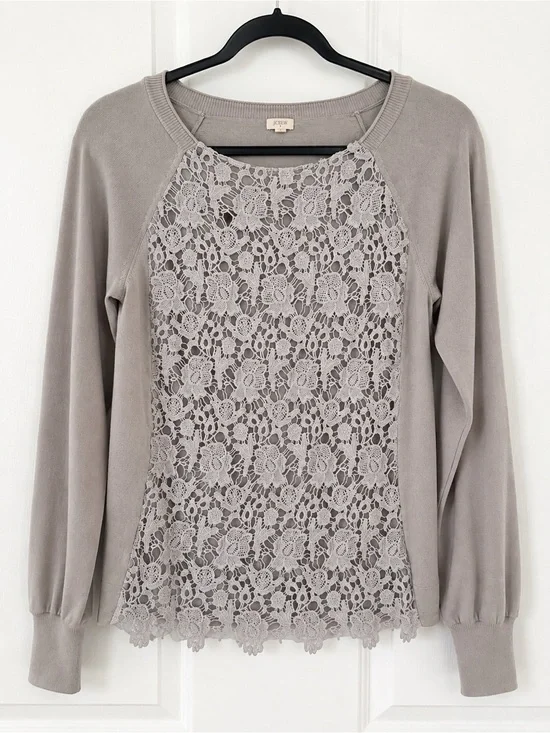 J. Crew Lace-Front Crewneck Sweater in Light Gray