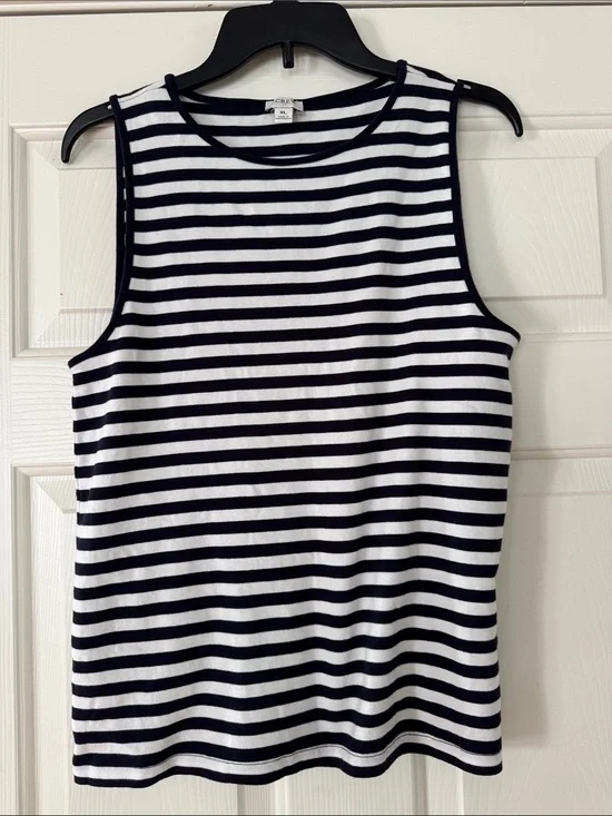 J. Crew Navy and White Striped Sleeveless Tank 100% cotton XL