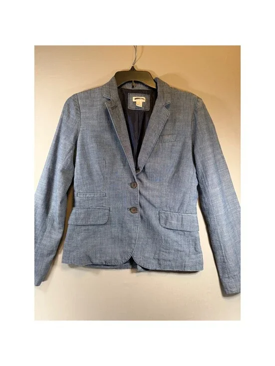 J.Crew Women Blue Chambray Cotton Schoolboy Blazer Jacket 0 41689 SP14