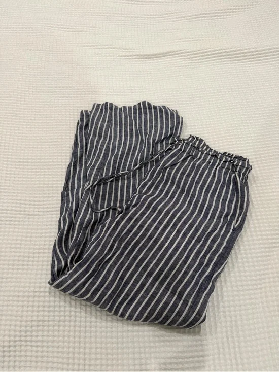J. Crew Navy and White Vertical Stripe Linen Drawstring Pants