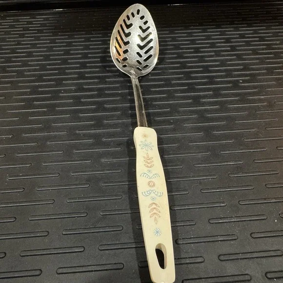 Vintage‎ EKCO Slotted Serving Spoon Stainless Steel Pink & Blue Floral