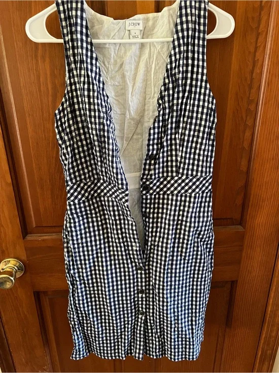 J. Crew Navy and White Gingham Midi Dress