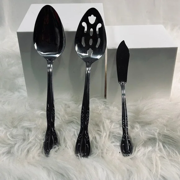 National Stainless Japan‎ Floral Serving Set Slotted Spoon Solid Spoon Spreader