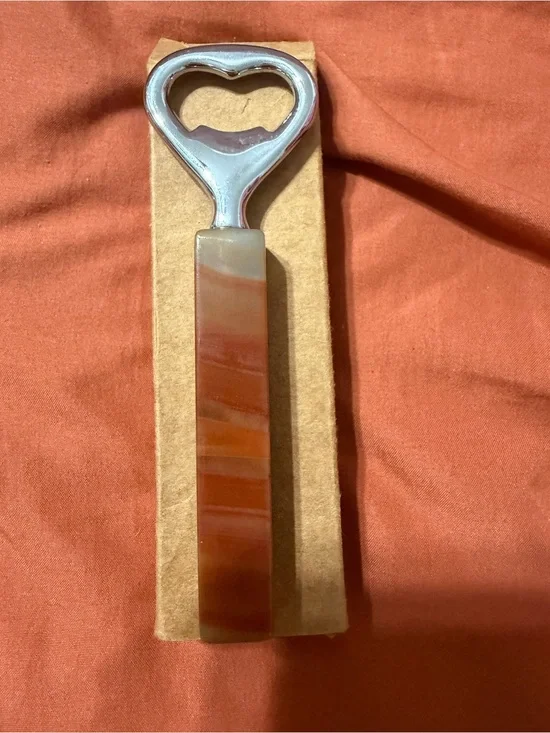 Heart-Top Bottle Opener with Brown Swirl Handle