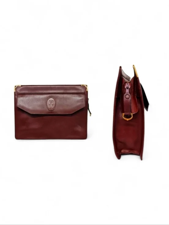 Cartier Must De Front Snap Clutch in Burgundy Calfskin Leather