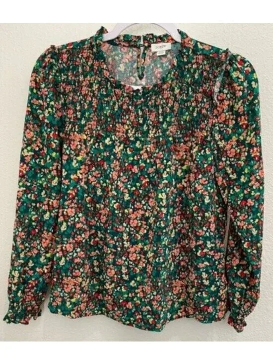 J.Crew Floral Smocked Long Sleeve Top Feminine Cottagecore Fall