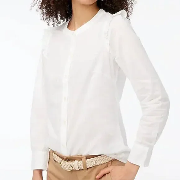 J Crew‎ Women's Petite Ruffle Button-Up Cotton Shirt