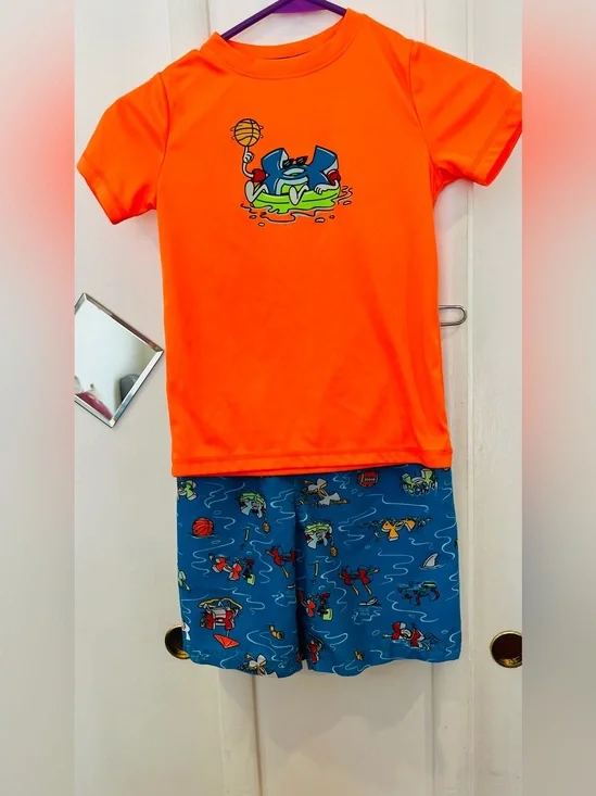 Under Armour Orange boys Short-Sleeve Top With Blue Shorts swimwear Set size 6