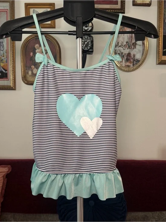 Striped Joe Boxer Tankini Top with Mint Heart Accent