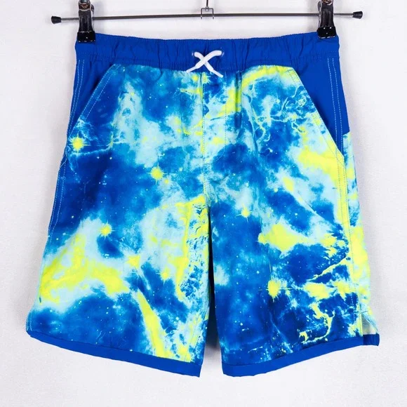 Lands' End Boys Swim Trunks Size L 10-12 Blue Galaxy Cosmic Board Shorts Beach
