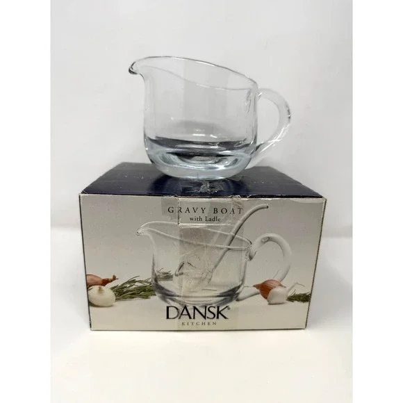 Dansk Kitchen Clear Glass Gravy Boat Heavy Weighted Base‎ Scandinavian Modern