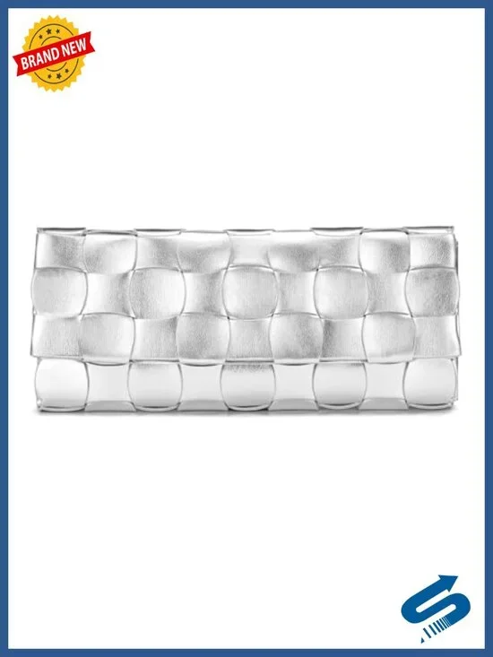 Woven Faux Leather Clutch with Detachable Chain Strap, Convertible Shoulder