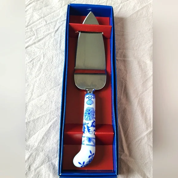 Cake Server Slicer Leonard Silver Blue White