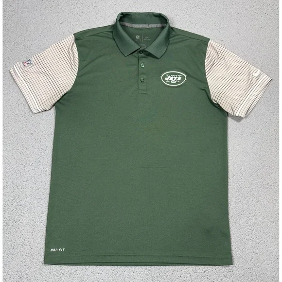Nike New York Jets Polo Shirt Mens Large Green NFL Football Dri Fit On Field