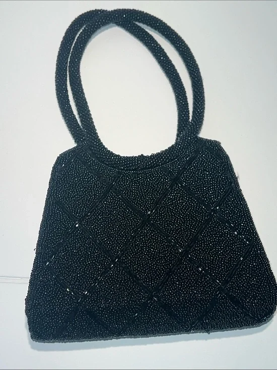 Magid Black Seed Bead Quilted Handbag Vintage 1950s-1960s