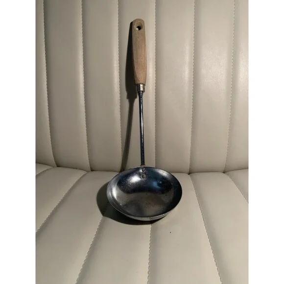 Vintage EKCO‎ Wood Handle 4 Oz Ladle Chromium Plated USA 11-1/2