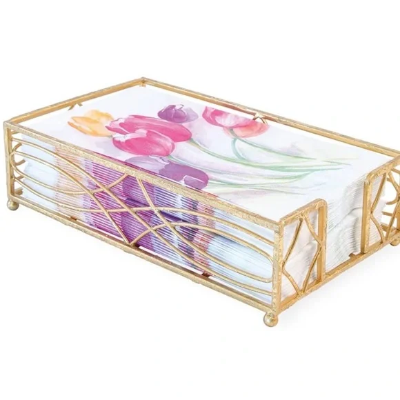 Gold‎ Napkin Holder with Floral Napkins