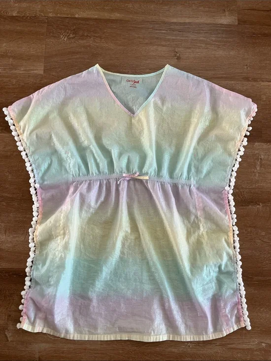 Cat & Jack Pastel Rainbow Pom-Pom V-Neck Swim Coverup