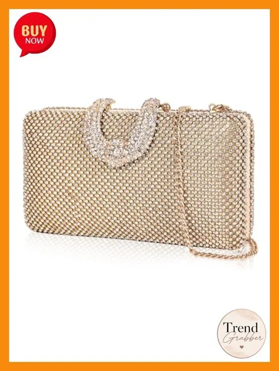 Sparkly Rhinestone Crystal Clutch Bag Detachable Chain Evening Handbag for Party
