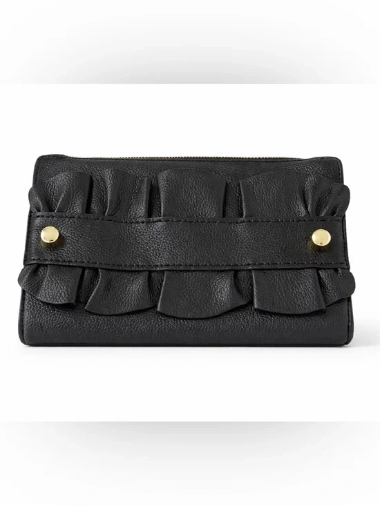 NWT Milly Astor Black Leather Ruffle Clutch