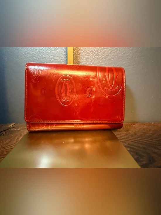 Cartier Vintage Red Embossed Leather Clutch Wallet