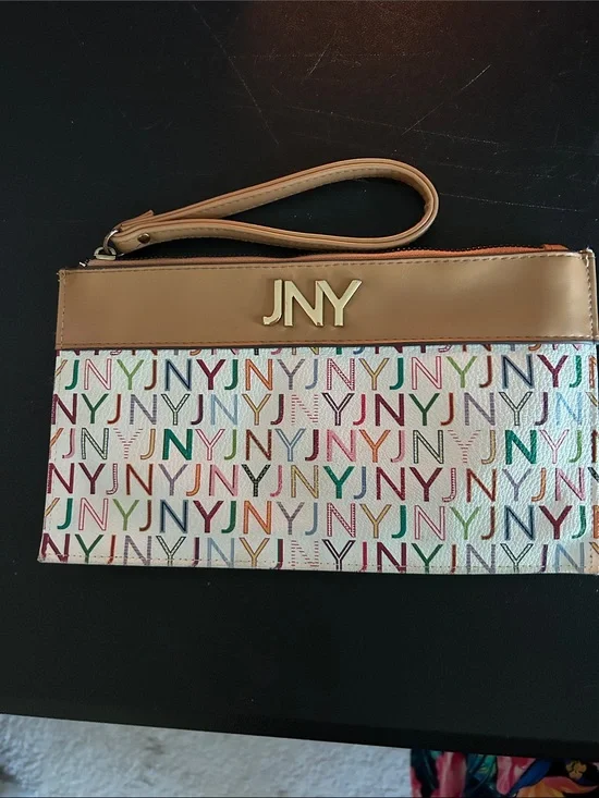 Jones New York Multicolor JNY Logo Wristlet with Tan Trim