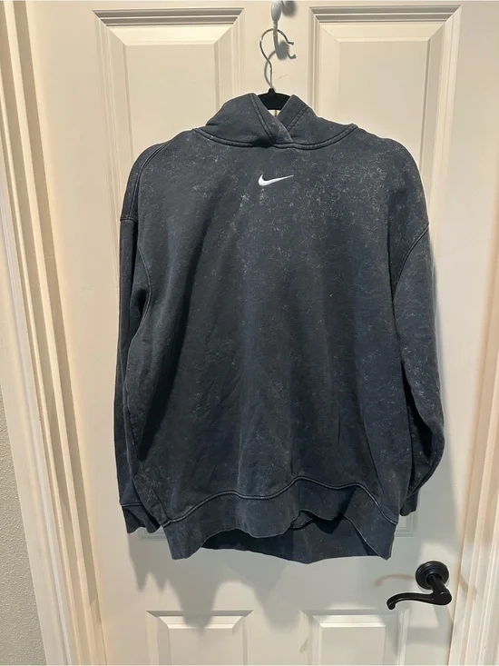 Nike Black Washed Pullover Hoodie with White Swoosh