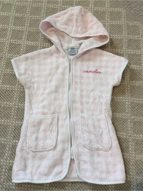 Weezie Towels Kids Pink Gingham Hooded Terry Cover-Up