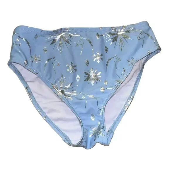 Disney Girls‎ Bikini Bottoms 9/10 NWOT Blue Silver Frozen Elsa Snowflake Swim