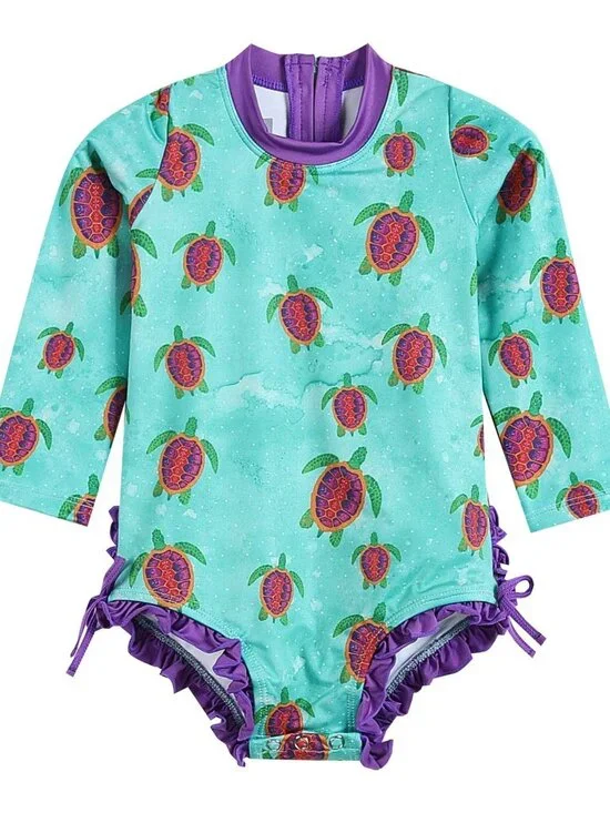 Turquoise Turtle Ruffle Swimsuit - Lil Cactus