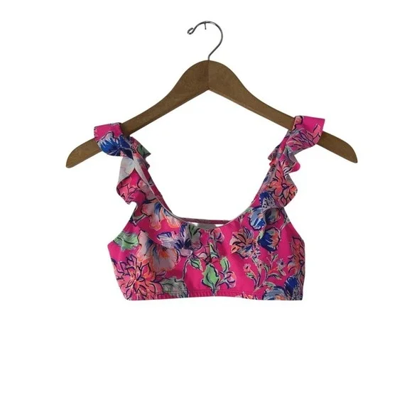 Lilly Pulitzer Kasme Bikini Top Girls‎ Size 14 Vibrant Floral Ruffles Swimwear
