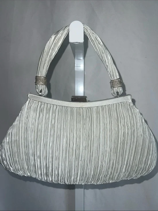Elegant Ivory Pleated Satin Evening Handbag 1980s LA Regale