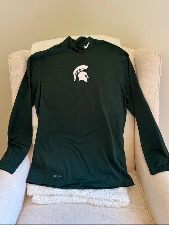 MSU Nike Dark Green Long Sleeve Top with White Logo