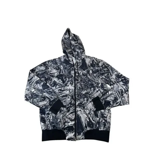 Jordan Technicolor All Over Print Jacket  Black White Full Zip Hoodie Men's sz M