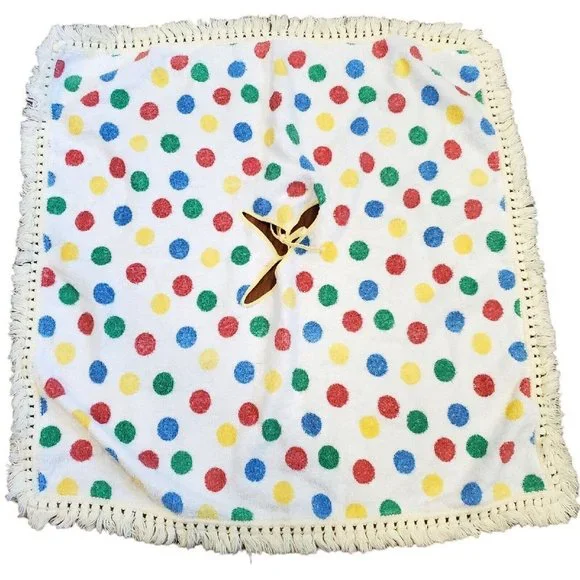 Vintage 70s Toddler Terrycloth Poncho‎ Polka Dot Fringe 26 X 26