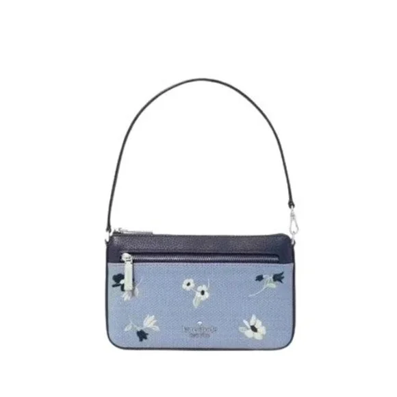 Kate Spade New York Leila Convertible Wristlet Blue Floral Straw Leather Bag