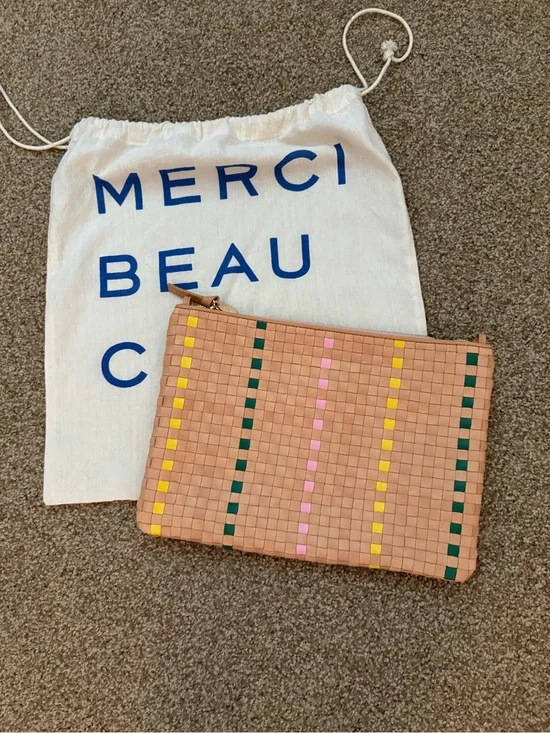 Bisque Woven leather stripe clutch - Clare V